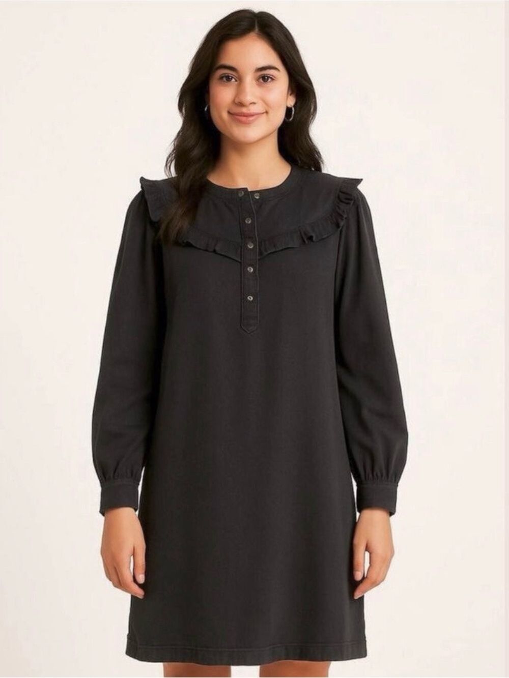 Old Navy Charcoal Black Ruffle Midi Dress Medium Lyocell Prairie Cottagecore